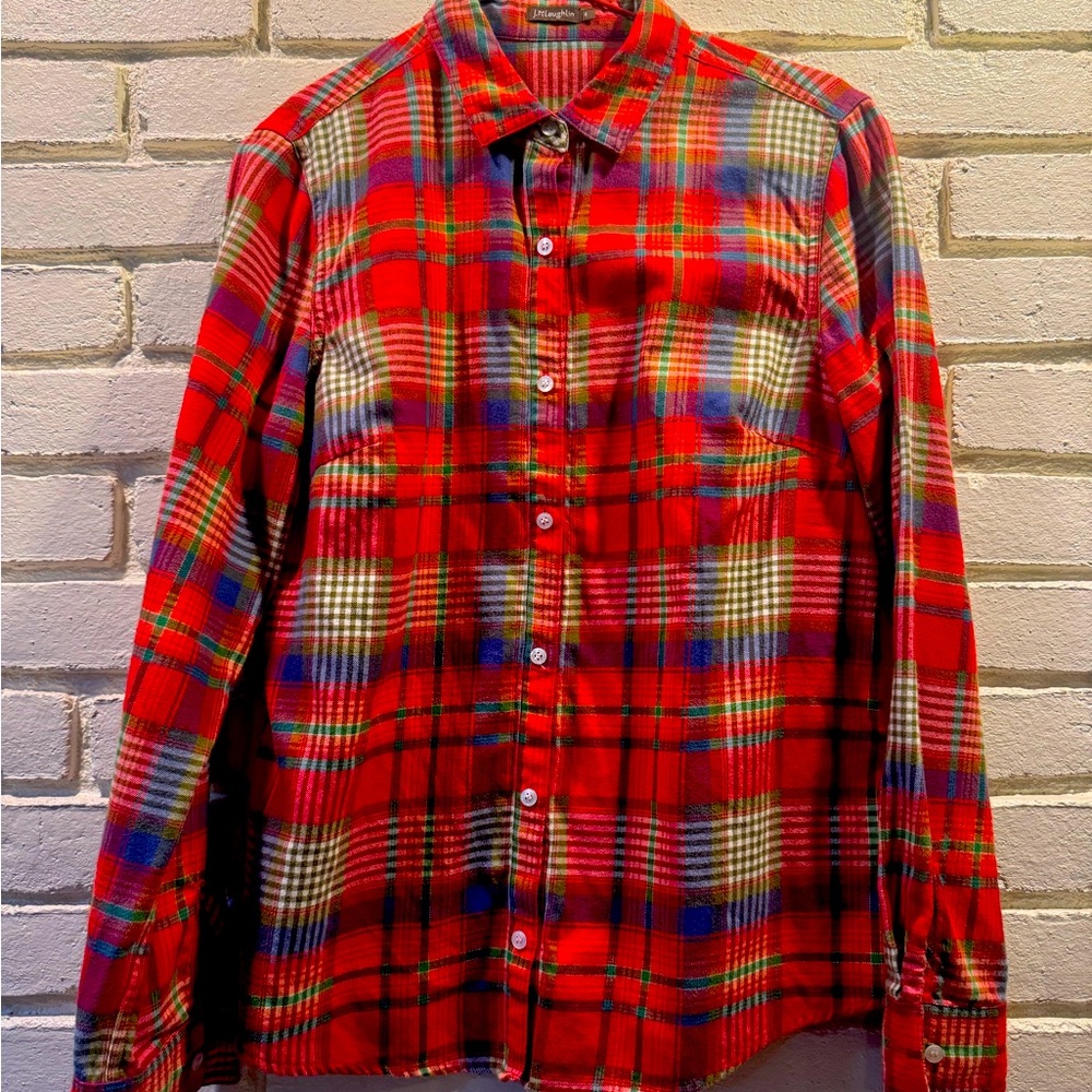 Jay McLaughlin, button up flannel plaid shirt